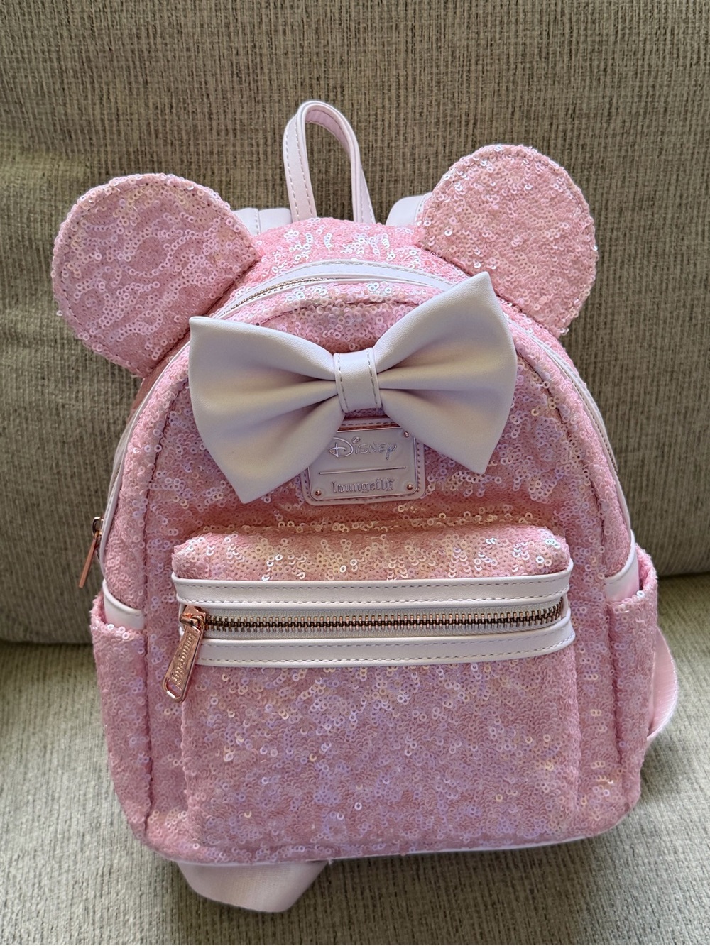 Loungefly Disney Cotton Candy Pink Sequin Minnie Ear Backpack with Bow